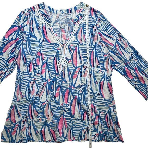 Lilly Pulitzer Kaia Knit Tunic Red Right Return Cotton Pop Over Size XL - Picture 8 of 10